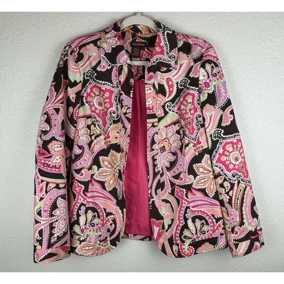 Pinky & Dianne Pink, Green , Brown Paisley Floral Print Jacket Size Small - Picture 3 of 7